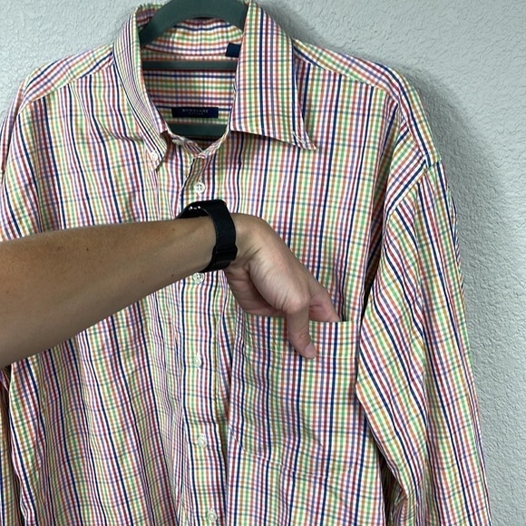 Burberry London Multi Color Rainbow Checked Gingham Button Down Shirt Sz L - Picture 3 of 11